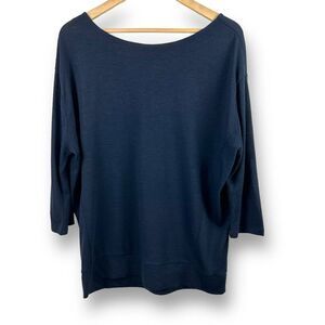 Ann Taylor LOFT‎ dark blue 3/4 sleeve hook and eye closure top size L